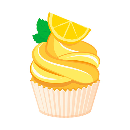 One delicious yellow lemon cupcake icon vector isolated on a white background