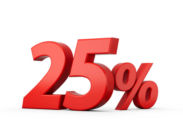 istock 3d Red 25% Twenty Five Percent Sign on White Background 3d illustration 1437700994