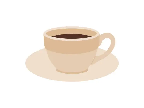 Vector illustration of Fresh coffee in ceramic cup. Breakfast hot drink.
