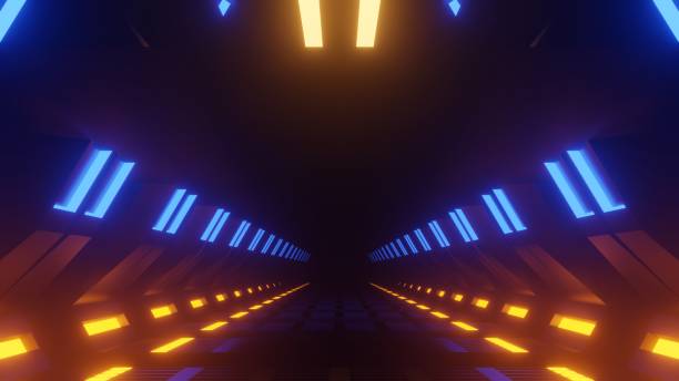 istock Abstract colorful neon glowing light background. Speed light illuminated. Florescent on the dark scene. Curvy moving line shape. 3D render. 1437702330