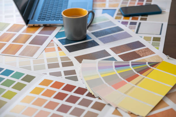 istock Colorful design cards on the office desk 1437702548