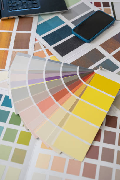 istock Colorful design cards on the office desk 1437702800