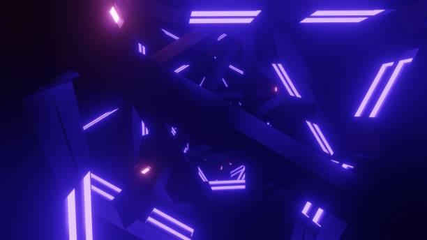 istock Abstract colorful neon glowing light background. Speed light illuminated. Florescent on the dark scene. Curvy moving line shape. 3D render. 1437703109