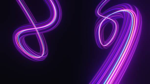 istock Abstract colorful neon glowing light background. Speed light illuminated. Florescent on the dark scene. Curvy moving line shape. 3D render. 1437703154