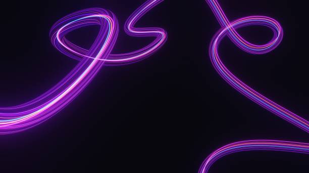 istock Abstract colorful neon glowing light background. Speed light illuminated. Florescent on the dark scene. Curvy moving line shape. 3D render. 1437703158