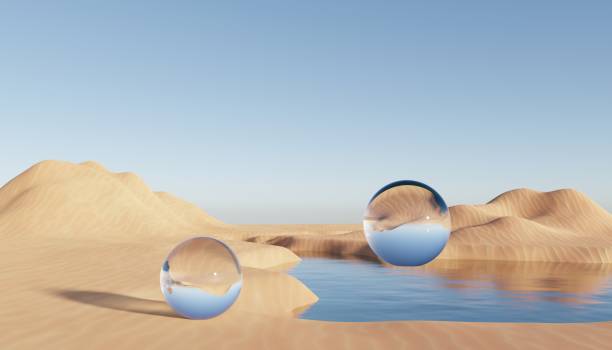 istock Abstract Dune cliff sand with metallic Podium stand platform. Surreal Desert natural landscape background. Scene of Desert with glossy metallic arches geometric design. 3D Render. 1437703307