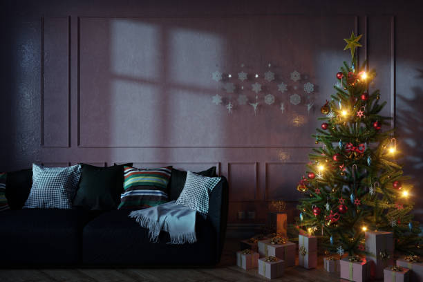 istock Living room at Christmas with Christmas tree and gift boxes 1437706480