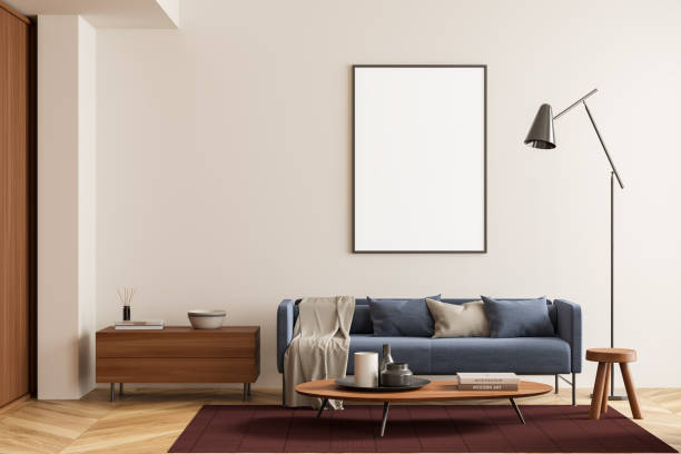istock Light living room interior with couch and coffee table. Mockup frame 1437707053
