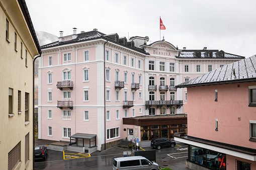 Samedan, Switzerland - October 2022: Stately hotel \