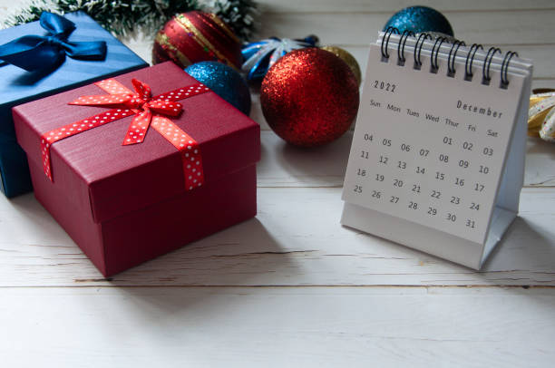 istock Christmas decoration and December calendar with customizable space for text. 1437709908