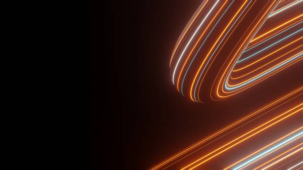 istock Abstract colorful neon glowing light background. Speed light illuminated. Florescent on the dark scene. Curvy moving line shape. 3D render. 1437710091