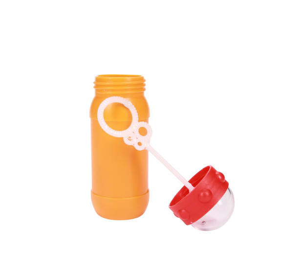 istock Vertical shot of a plastic bubble wand bottle on a white background 1437710149