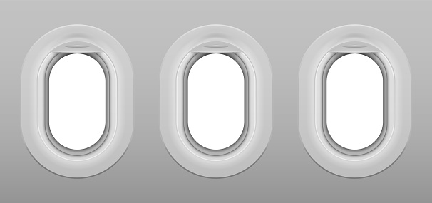 Set of realistic window of airplane. Vector illustration. Eps 10.