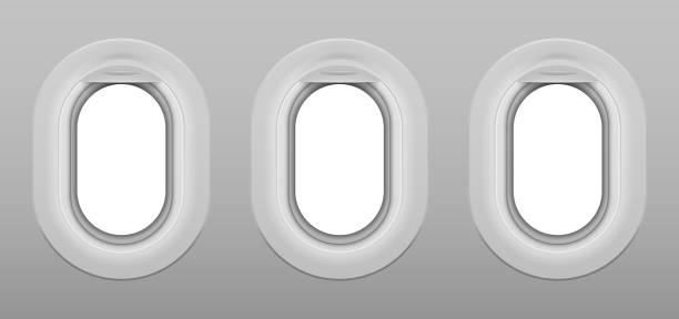 Set of realistic window of airplane. Vector illustration. Set of realistic window of airplane. Vector illustration. Eps 10. progress window stock illustrations