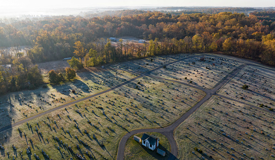 Aerial view of a cemetery in Hillsboro, Virginia.