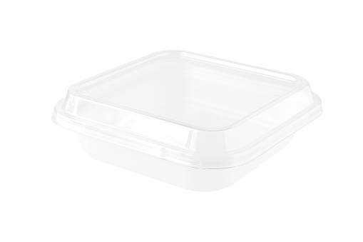 White Plastic Food Tray with Transparent Cap isolated on white background clipping paths