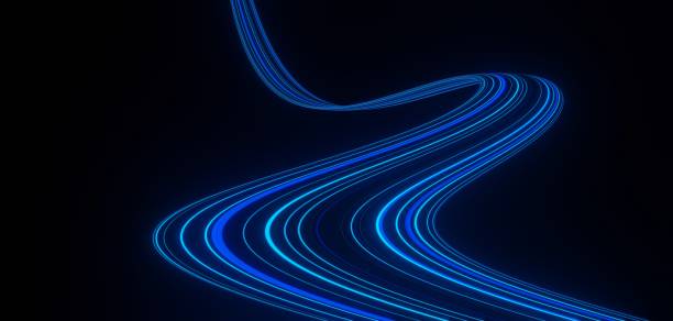 istock 3d render of flash neon and light glowing on dark scene. Speed light moving lines. 1437712710