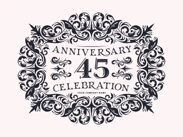 Vector illustration of 45 years anniversary celebration card with floral ornament