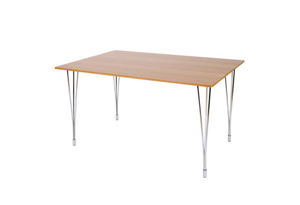 istock Simple wooden table isolated on a white background 1437713738