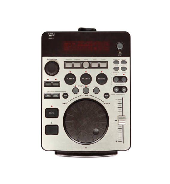 istock Vertical shot of a DJ music console isolated on a white background 1437715040