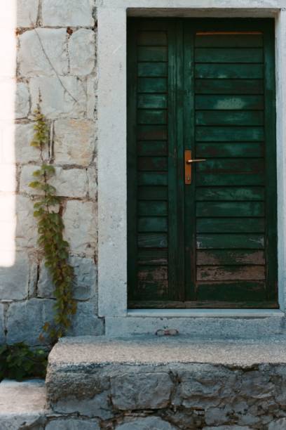 istock Vertical shot a green wooden door 1437716531