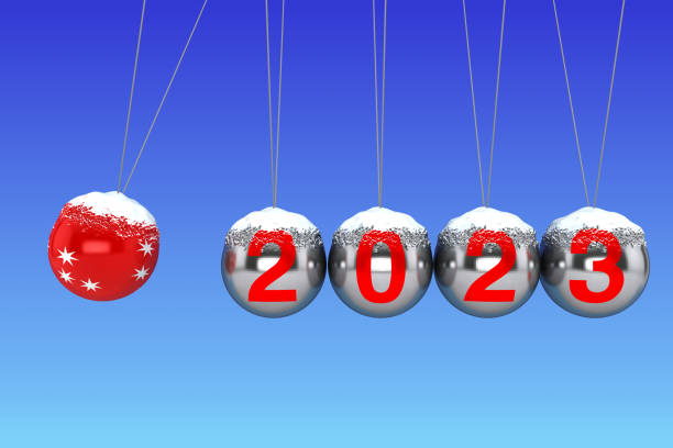 istock New Year concept. Spheres of Newton with 2023. 3d Rendering 1437717549