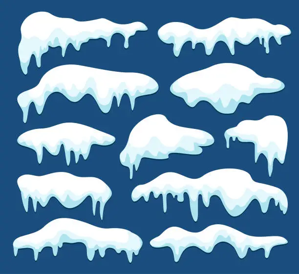 Vector illustration of White snow caps set on blue background