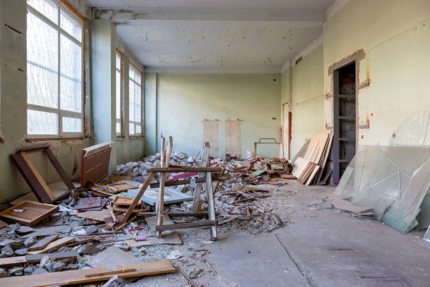 istock Broken floor, trash and clutter in an abandoned room 1437721784