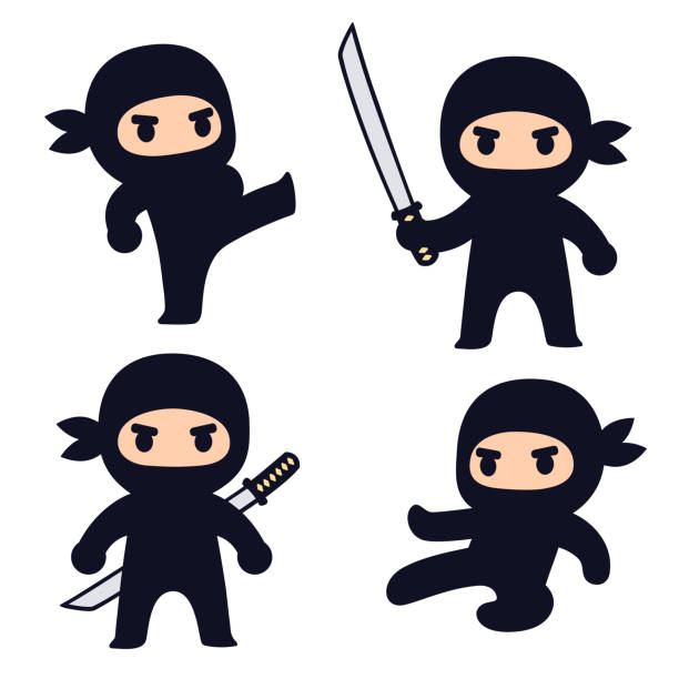 illustrations, cliparts, dessins animés et icônes de ensemble de personnages ninja de dessins animés mignons - hit man