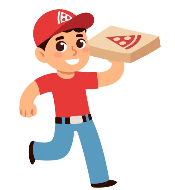 Vector illustration of Cartoon pizza delivery boy