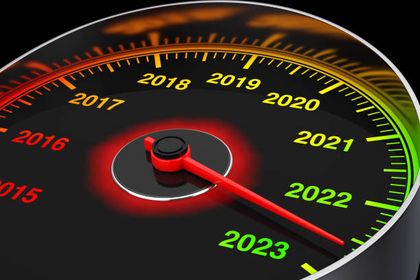 istock Conceptual 2023 New Year Speedometer. 3d Rendering 1437722006