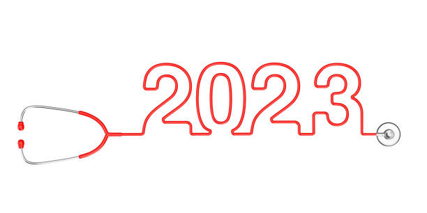 istock Red Stethoscope Tubing Forming New 2023 Year Sign. 3d Rendering 1437722011