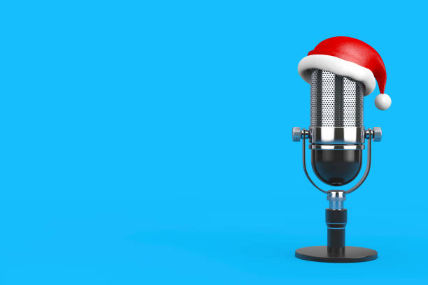 istock Vintage Microphone with Santa Claus Red Hat. 3d Rendering 1437722035