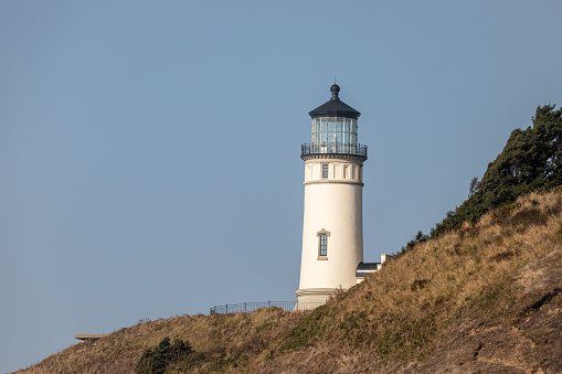 Ilwaco, WA. USA - 10-17-2022: South Cape Disappointment Lighthouse on a sunny fall afternoon