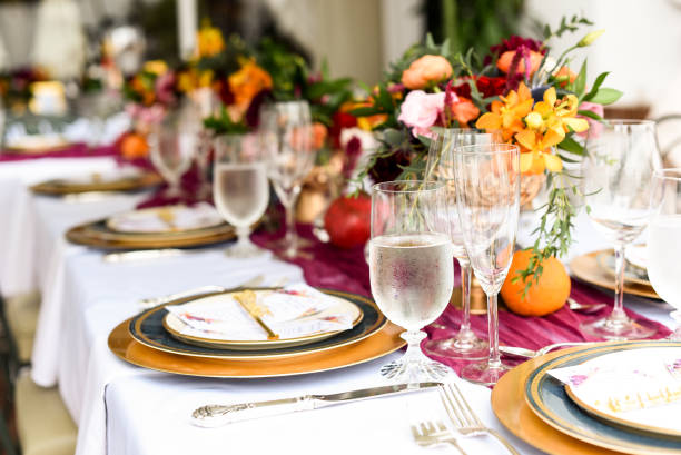 istock Selective focus shot of banquet table setting - perfect for occasion 1437723544