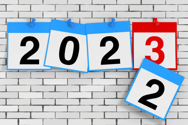 istock New 2023 Year Start Concept. Calendar Sheets with 2023 New Year Sign. 3d Rendering 1437723742