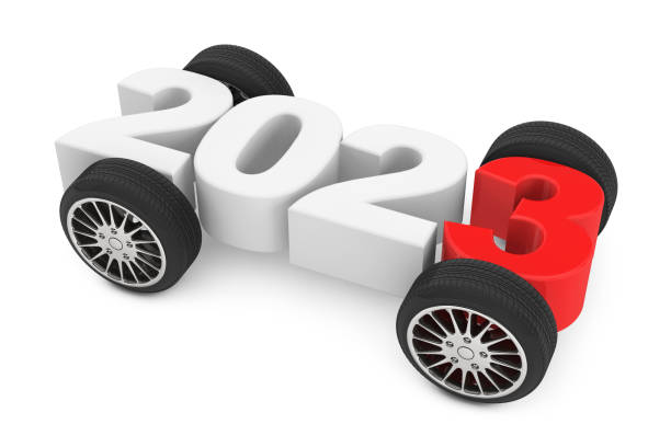 istock 2023 Year Concept with Car Wheels. 3d Rendering 1437725140
