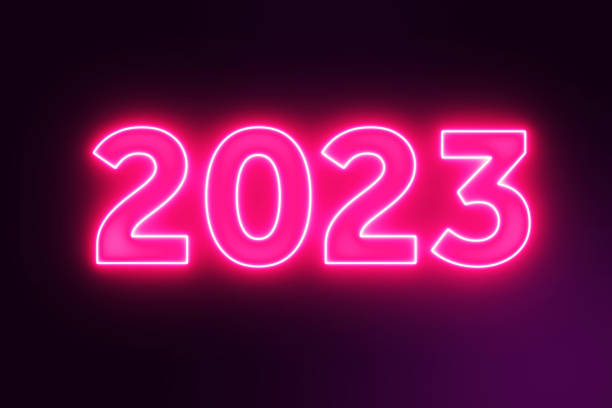 istock 2023 New Year Neon Text Closeup. 3d Rendering 1437725159