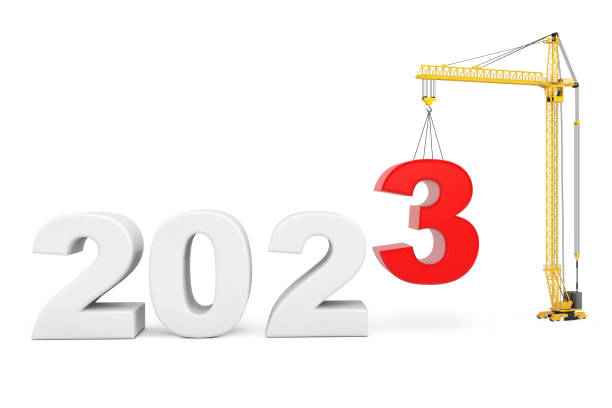 istock Build the Future Concept. Tower Crane with 2023 Year Sign. 3d Rendering 1437725193