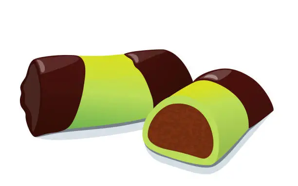 Vector illustration of Vector swedish punch roll, illustration of green traditional candy dammsugare