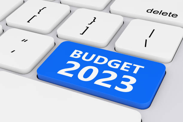 istock Blue Budget 2023 Key on White PC Keyboard. 3d Rendering 1437726860
