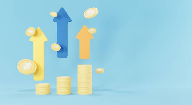 istock 3d render of golden dollar coins stack in saving money for goal with arrow graph design Concept. Minimal pastel scene. Growth financial model. Digital payment. Money Cash flow management. 1437727836