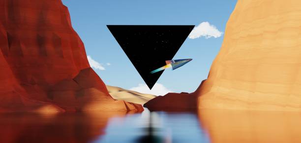 istock Abstract Dune cliff sand with metallic Podium stand platform. Surreal Desert natural landscape background. Scene of Desert with glossy metallic arches geometric design. 3D Render. 1437728207