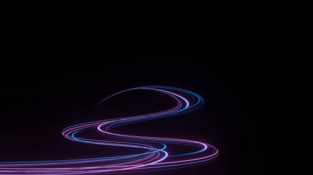 istock 3d render of flash neon and light glowing on dark scene. Speed light moving lines. 1437728605