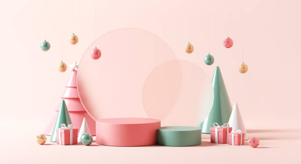 istock Two pastel podium background for Christmas holiday, Stage for product. 1437729182