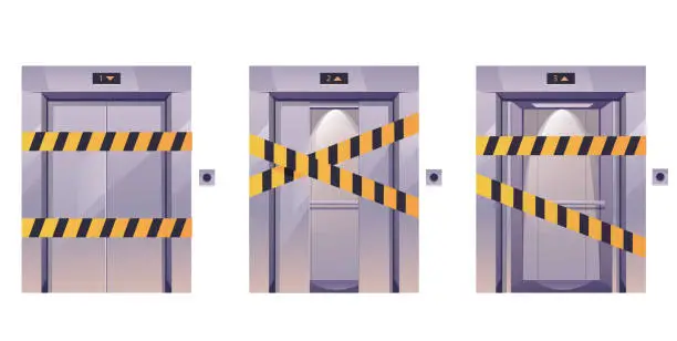 Vector illustration of Elevator door hall broken closed dent abstract concept set. Vector graphic design illustration element