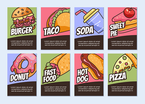 Fast food banner poster flyer cover template abstract concept set. Vector graphic design element