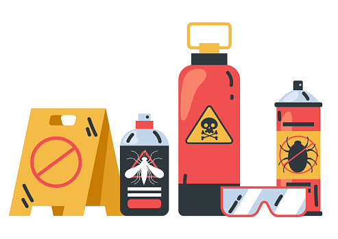 Pest control tools bottle insecticide disinfection abstract concept. Vector graphic design element