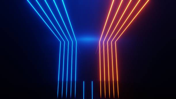 istock 3d render of flash neon and light glowing on dark scene. Speed light moving lines. 1437730988