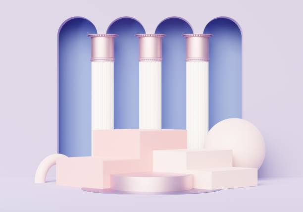 istock 3d render abstract display podium platform for  product presentation and advertising. Minimal scene backdrop with clean design. Vacant pedestal for mock up. Empty stage with pastel color for cosmetic. 1437733044